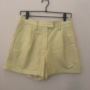 REMAIN Birger Christensen Pale Pastel Yellow Soft Leather Shorts Sz 4 High Rise